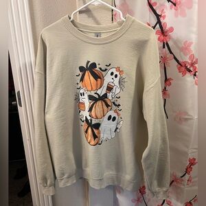 Gildan Cream Halloween Ghost and Pumpkin Sweater